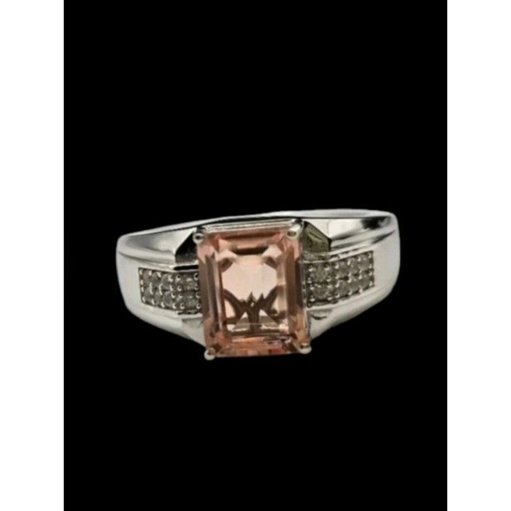 Morganique Quartz (Triplet) and White Zircon Men's Ring in Rhodium Over Sterling